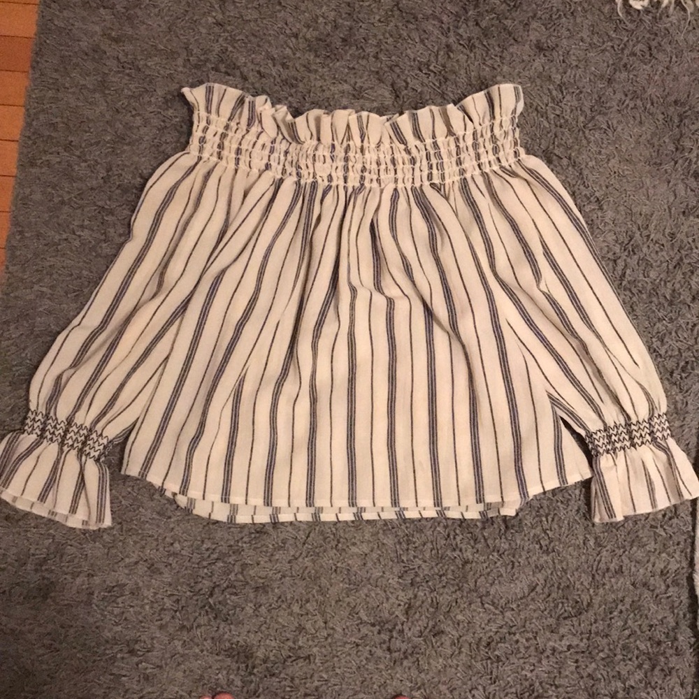 Black and white striped off the shoulder top